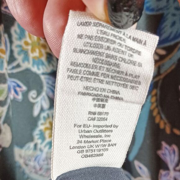 Free People Mini Dress S Gray Boho Floral Long Sleeve Crochet Yoke Lined Flowy - Picture 9 of 9